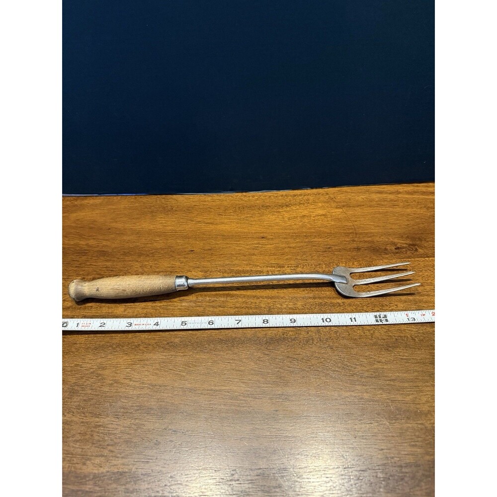 Vintage A&J Meat Fork - 3 Prong Wood Handle USA